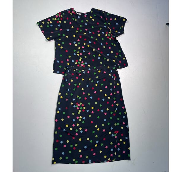 Vintage 80's Polkadot Two Piece Top Skirt Set / Sz L/XL Plus Size / Retro - Picture 1 of 7